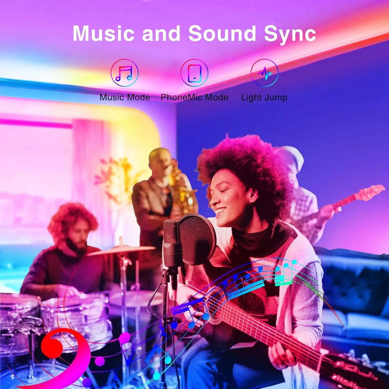 100FT Bluetooth LED Strip Lights, RGB Color Changing Led Strip Lighting with 24-Key Remote and  APP Control, Music Sync Lights