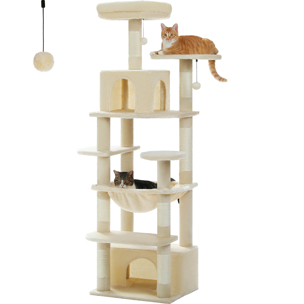 Tall Cat Tree with Scratching Posts Spacious Hammocks Large Condos Large Cat Tower for Indoor Cat Scratcher Cat Toys Accessories