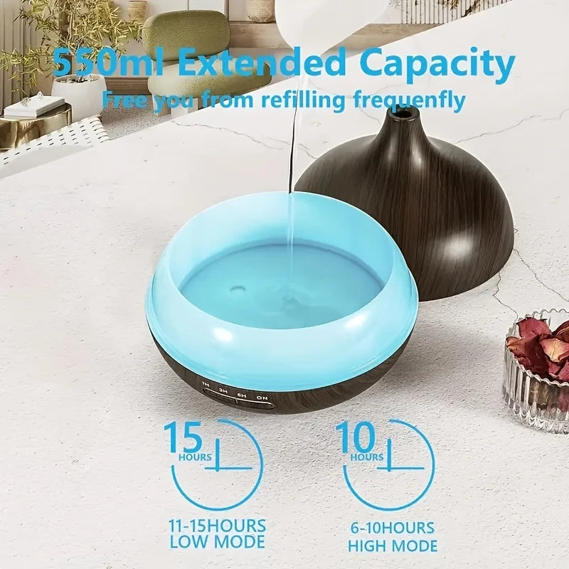 Diffuser For Home Wood Grain Aroma Diffuser with Remote Control Timer  6 Oil Set - 550ml Cool Mist Humidifier for Large Room