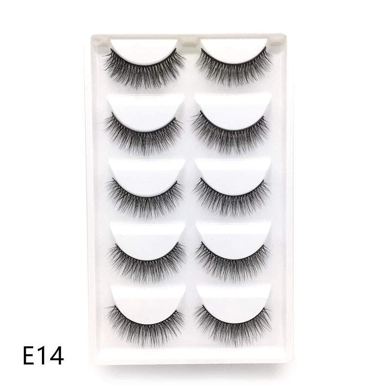 New 5Pairs Handmade 3d Mink Lashes Short False Eyelashes Cross Messy Dense Natural Eye Lashes Stage Makeup False Eyelashes E08
