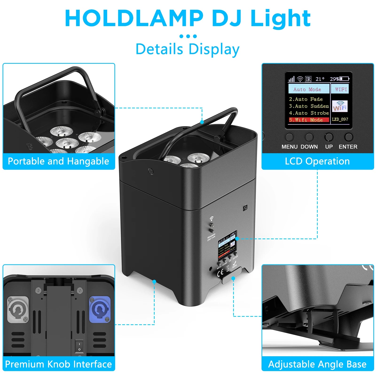 U'King 4PCS 6x18W 6IN1 RGBAW+UV Par Light with Bag DMX Remote Control WiFi Par Light Wireless LED Stage Light for DJ Bar Party