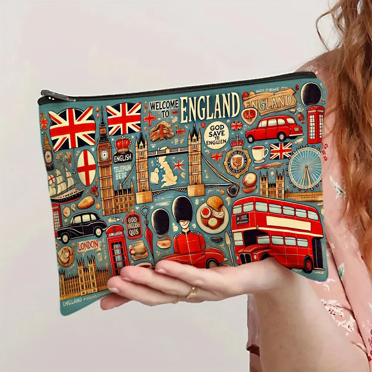 A UK Landmark and Cultural Makeup Bag - Women's Multifunctional Zipper Pouch, Jewelry Storage Bag