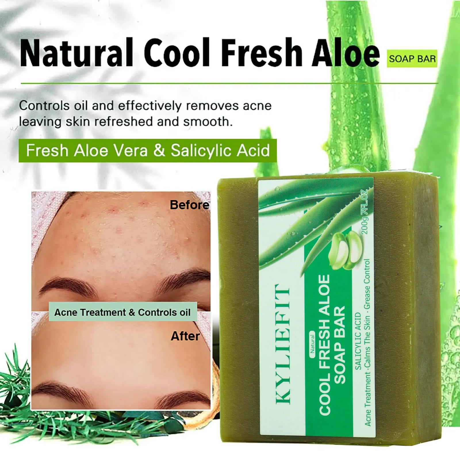 Aloe Brightening Soap Bar, Remove Dark Spots, Sun Spots, Acne, Oil Control, Clean Stains, Exfoliation, For Face and Body, 200g
