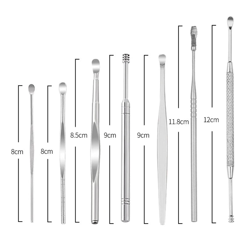 7pcs Ear Wax Remover Ear Cleaning Kit Ear Pick Earpick Ear Cleaner Spoon Care Ear Clean Tool for Baby Adults Ear Care Set