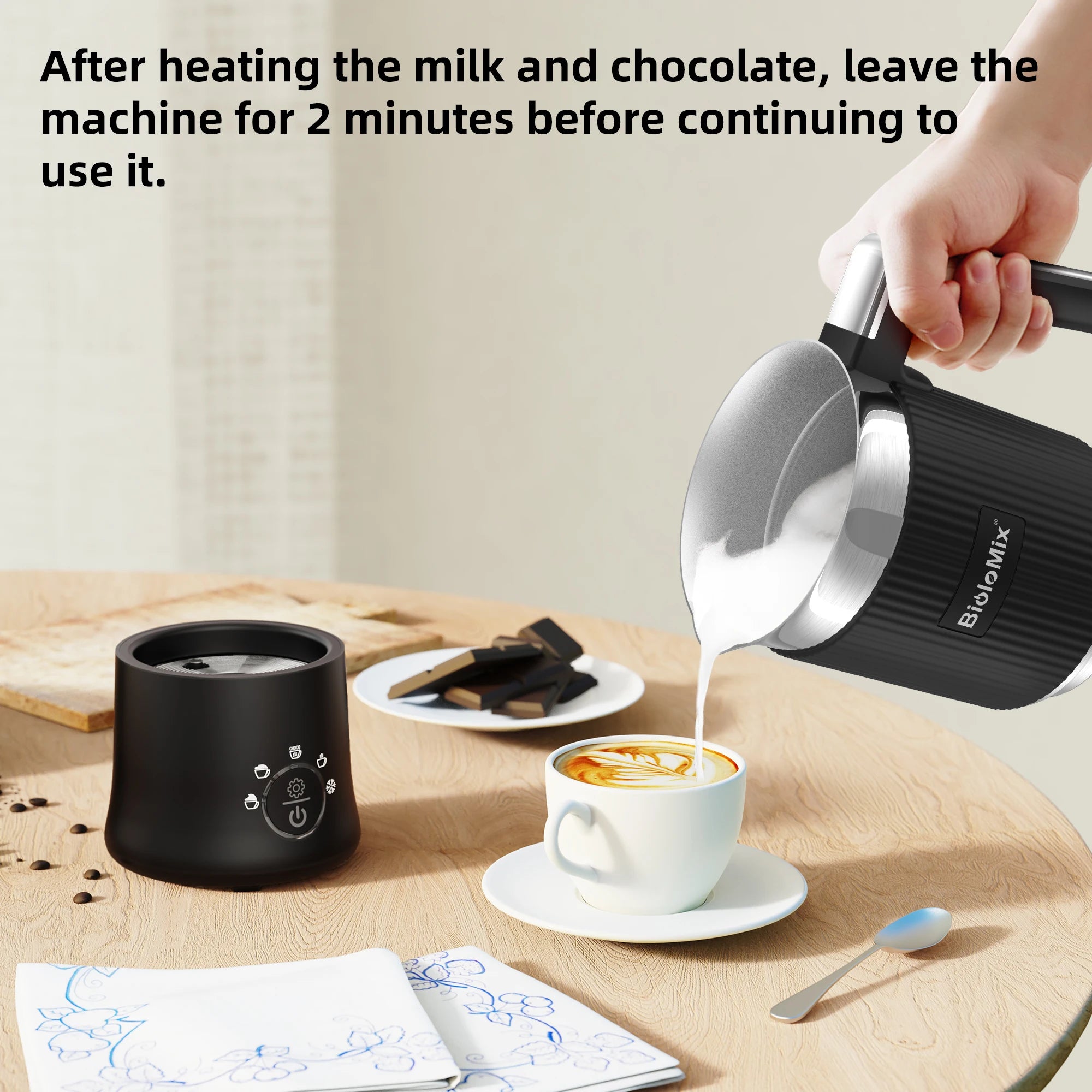BioloMix 5-in-1 Detachable Milk Frother and Steamer，Automatic Hot/Cold Foam and Hot Chocolate Maker ,Dishwasher Safe