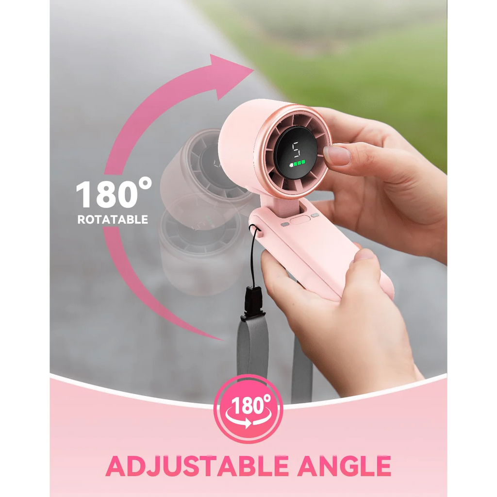 Portable Handheld Turbo Fan, 5000mAh Battery Operated, Up To 12 Working Hours, 5 Gear Wind, LED Display, 180-Degree Foldable, 3-In-1 Hand Fan, Rechargeable Stylish Fan With Air-Turbo-Tech Cooling For Outdoor Activities, Trave