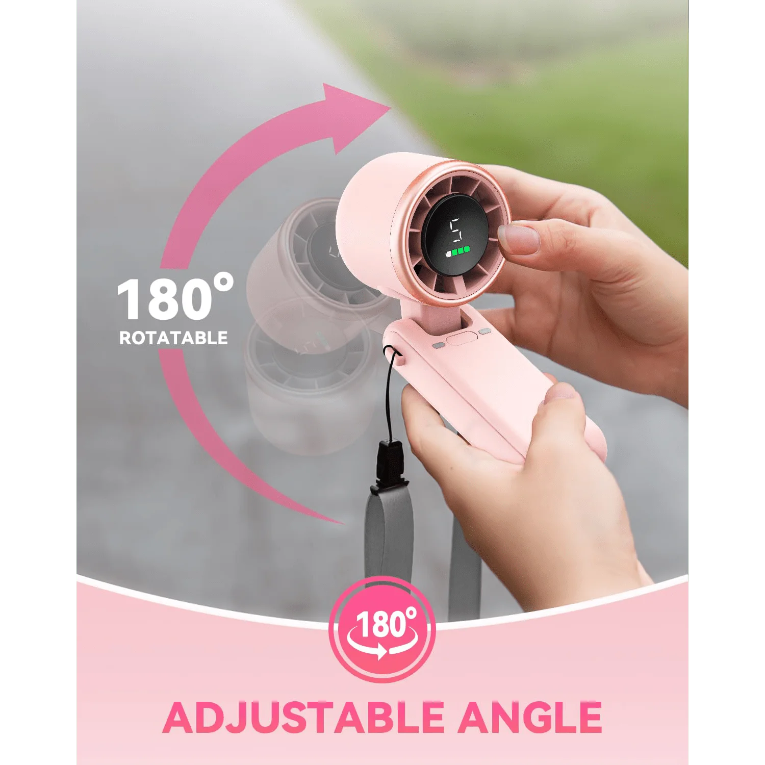 Portable Handheld Turbo Fan, 5000mAh Battery Operated, Up To 12 Working Hours, 5 Gear Wind, LED Display, 180-Degree Foldable, 3-In-1 Hand Fan, Rechargeable Stylish Fan With Air-Turbo-Tech Cooling For Outdoor Activities, Trave