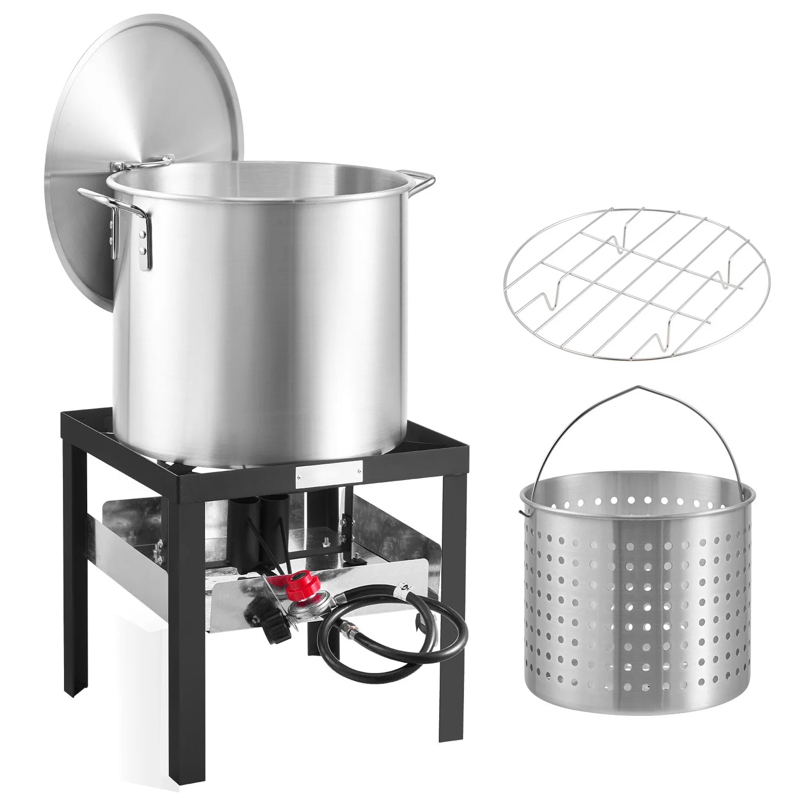 SucceBuy 60/80/100Qt Seafood Boiling Kit with Strainer Cooking Set for Crab Crawfish Boiling Aluminum Stockpot with Steamer Rack