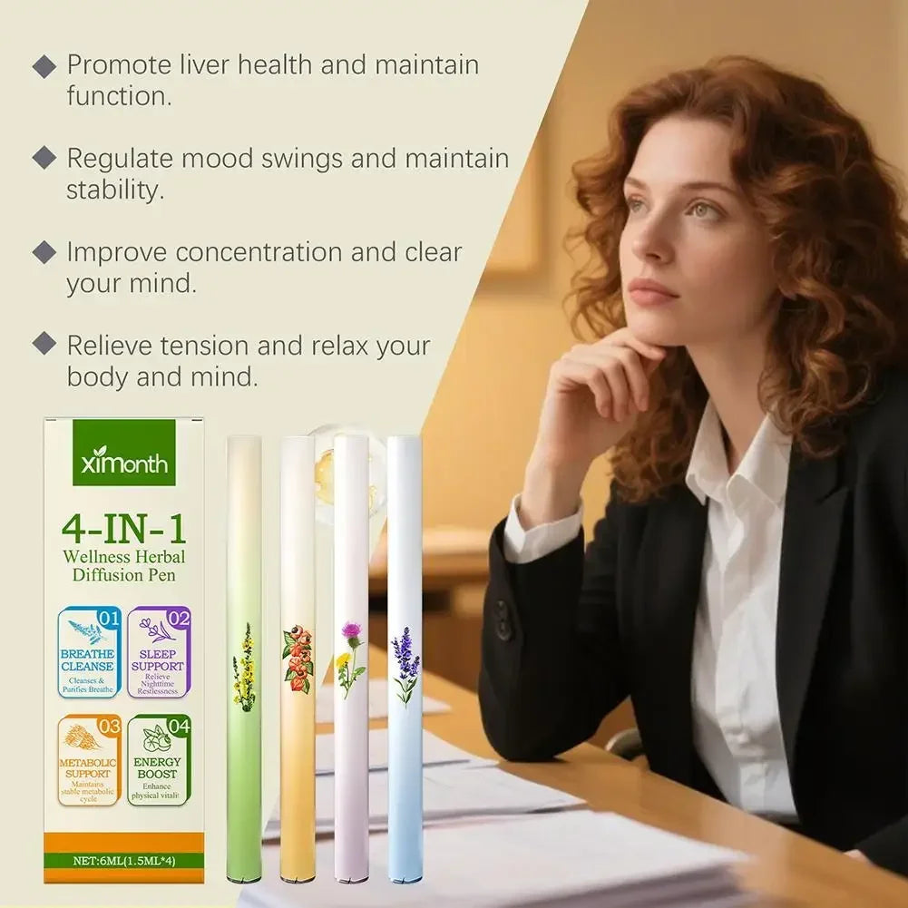 4 In 1 Air Freshening Pen: Relaxing The Senses Clear Pen Diffuser Lung-Cleansing Aromatherapy Refreshing Breathing Invigora M6P4