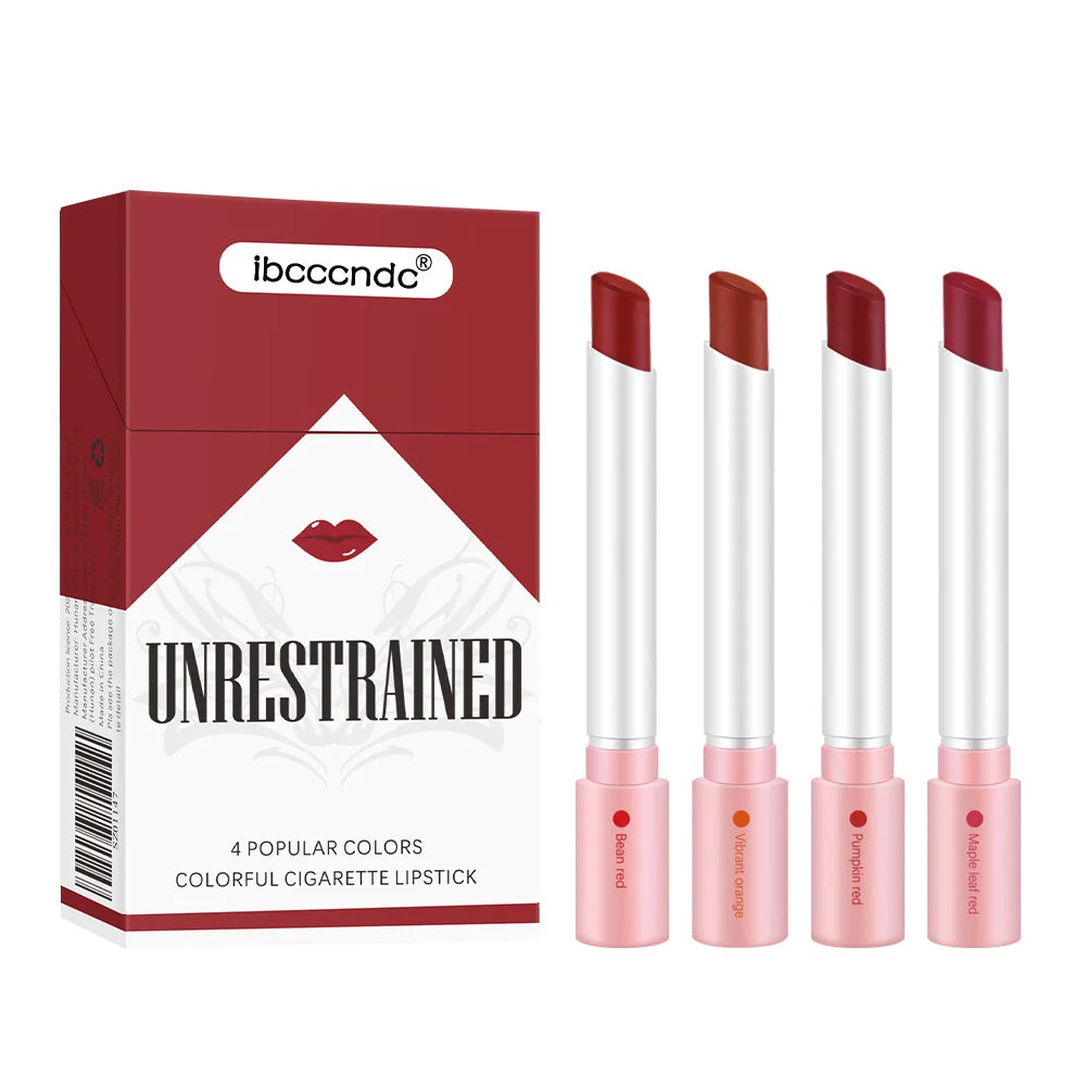 4 Colors Cigarette Shaped Lip Gloss Set Matte Velvet High Pigment Waterproof Long Lasting Non Transfer Portable Mini Lip Makeup Cosmetic