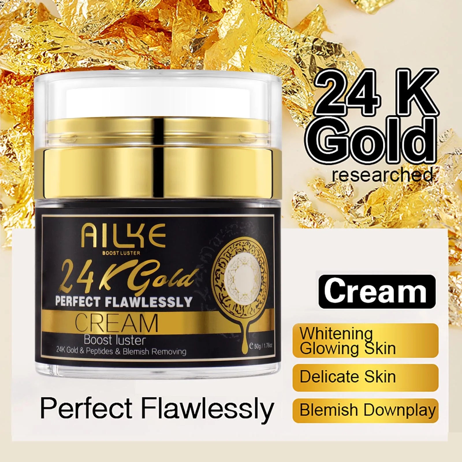 AILKE 24K Whitening Skin Set, Lightening, Remove Black Spots, Melanin, Stains, Even Skin Tone, Moisturizing, for All Skin Types