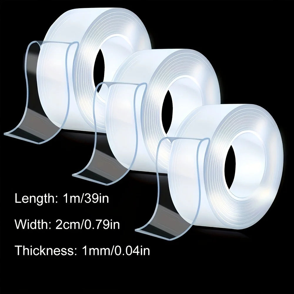 3roll Powerful Adhesive Nano Double-Sided Tape,Reusable,Residue-Free,And Washable.Suitable for Home,Office,And Car Use