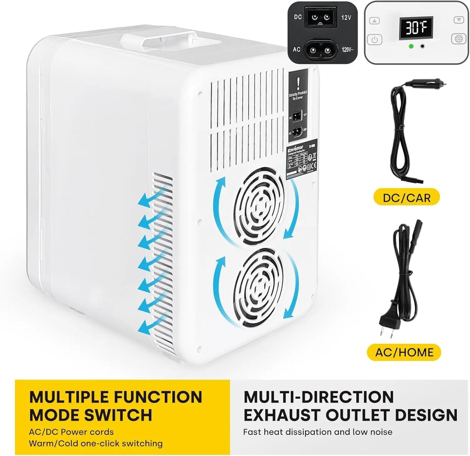 Enventor 10L Mini Car Refrigerator Portable Skincare Fridge AC 120V/DC 12V Thermoelectric Cooler and Warmer Function For Camping