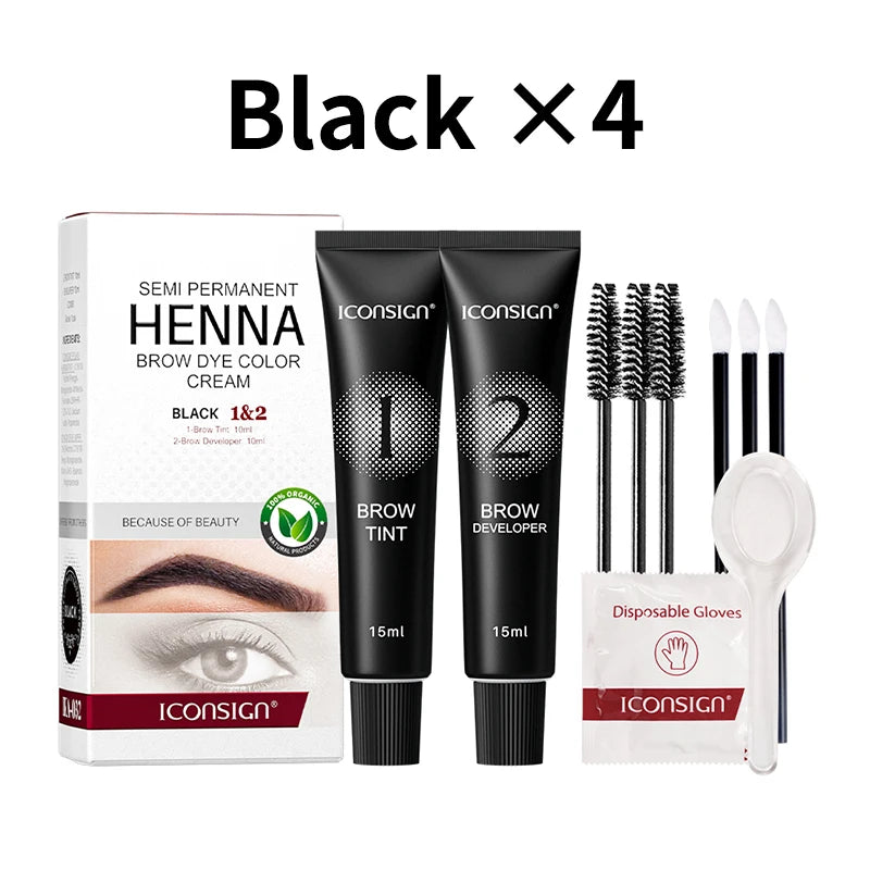 Henna Semi Permanent Eyelash Eyebrow Tint Kit 15 Minutes Fast Dye Eyelash Brow Waterproof Keep Long Lasting