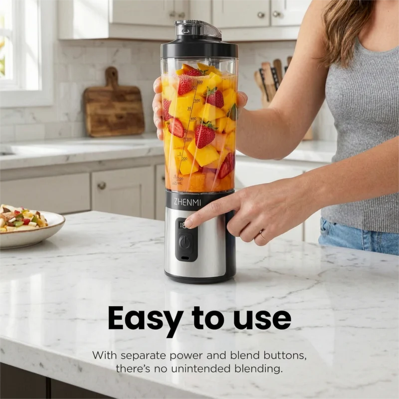 ZHENMI Personal Portable Blender with Digital Auto-Countdown Display, 20oz Leakproof Travel Cup with Guarded 6-Blade for Ice Cru