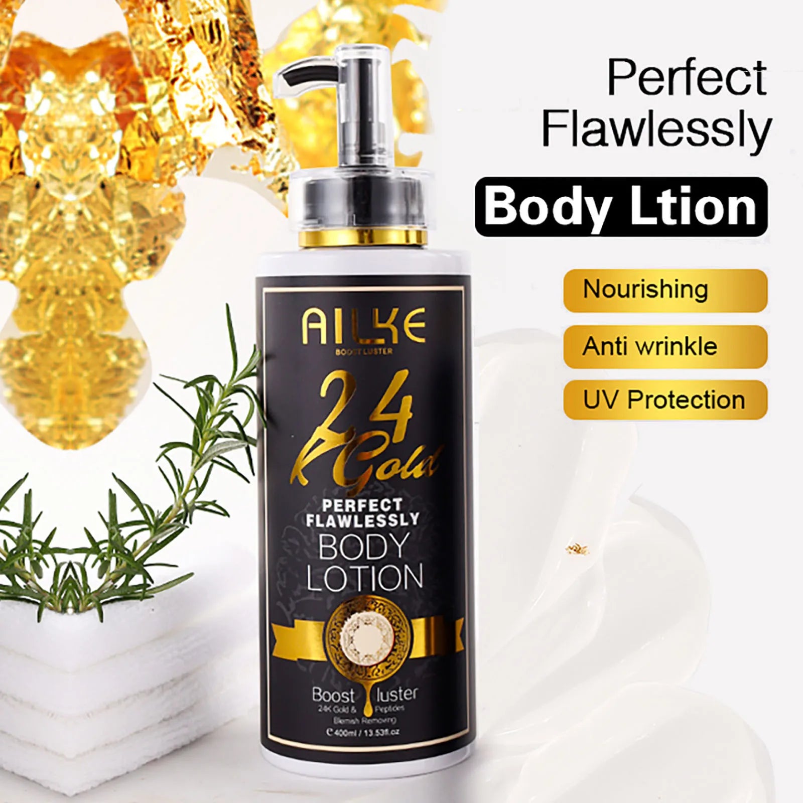 AILKE 24K Whitening Skin Set, Lightening, Remove Black Spots, Melanin, Stains, Even Skin Tone, Moisturizing, for All Skin Types