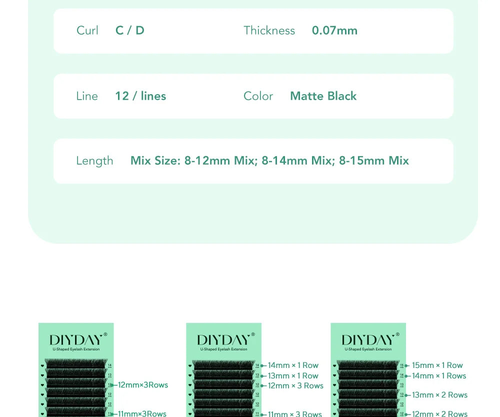 DIYDAY U-shaped 6D Eyelash Extension U-6D W Shape Bloom Dense Faux Lashes U-3D U-4D U-5D Natural Wispy False Mink Eyelashes