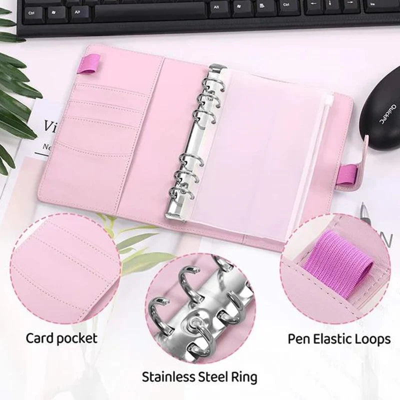 A6 PU Leather Budget Binder Notebook Cash Envelopes System Set With Binder Pockets for Money Budget Saving Bill Organizer