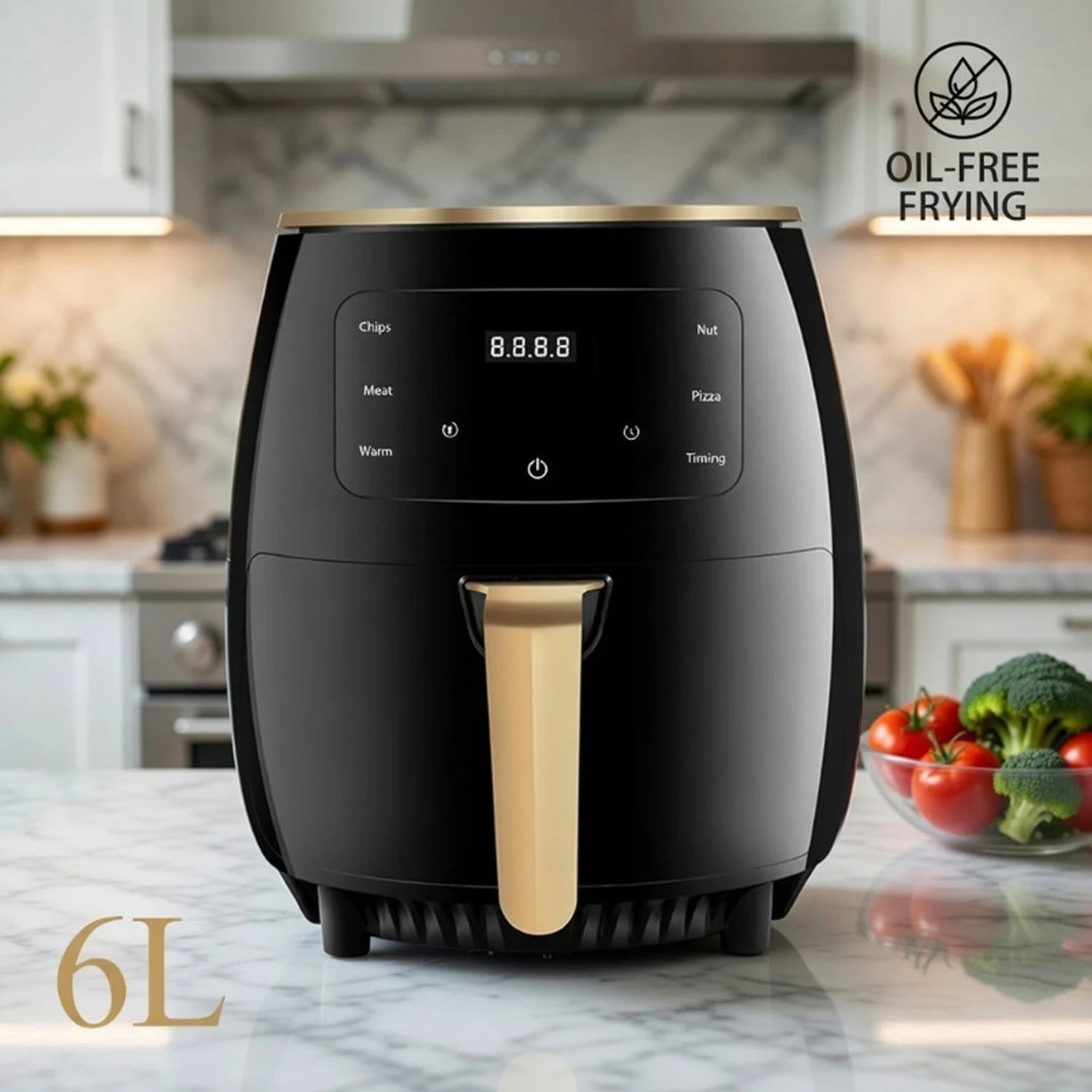 Large capacity air fryer, American standard plug, multifunctional, capable of frying, baking, roasting, heating food, with LED digital touch screen, intelligent cooking hot air fryer, easy to clean baking basket