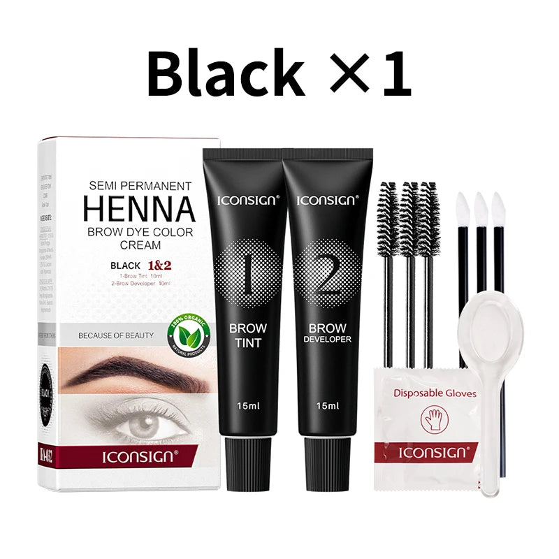 Henna Semi Permanent Eyelash Eyebrow Tint Kit 15 Minutes Fast Dye Eyelash Brow Waterproof Keep Long Lasting
