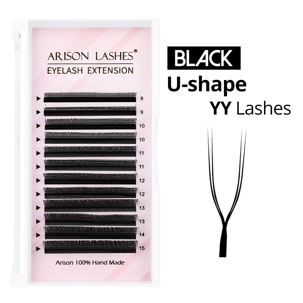 ARISON U-shape YY Lashes Double Tips Eyelash Extension 2D-Y Premade Volume Fans False Eyelashes Ultra Soft Featherlight Mink Las