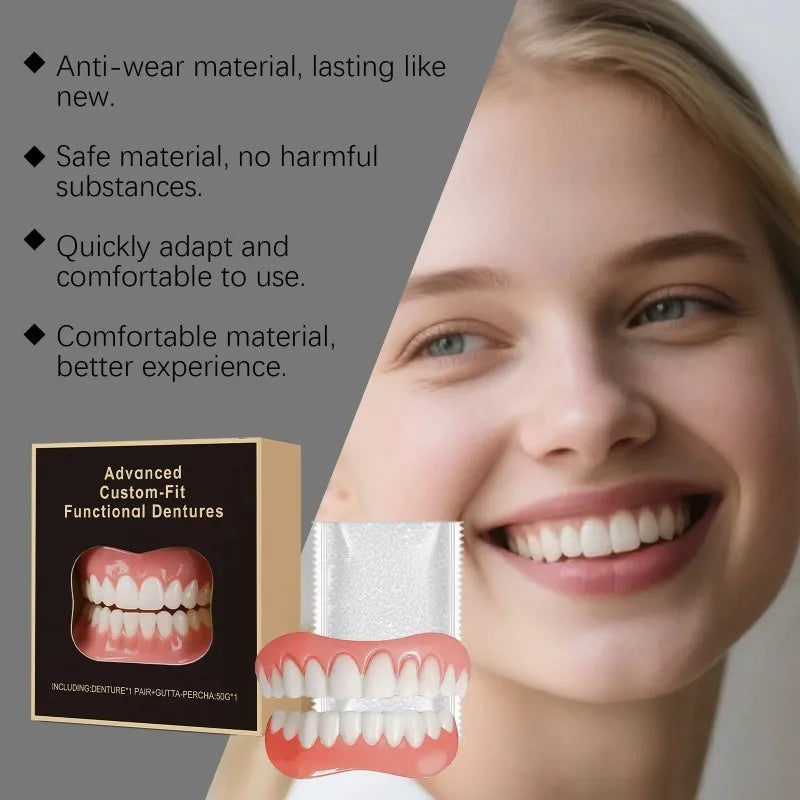 False Teeth Silicone Kit Orthodontic Fake Tooth Soft Comfortable Dentures Oral Hygiene Care Upper Lower Veneers Denture Set