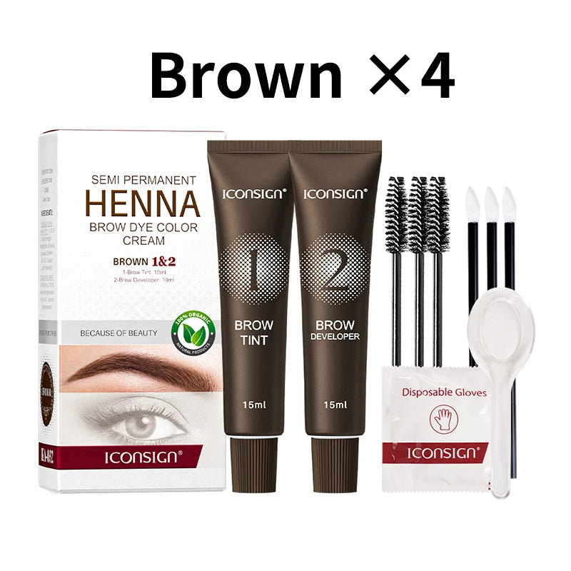 Henna Semi Permanent Eyelash Eyebrow Tint Kit 15 Minutes Fast Dye Eyelash Brow Waterproof Keep Long Lasting
