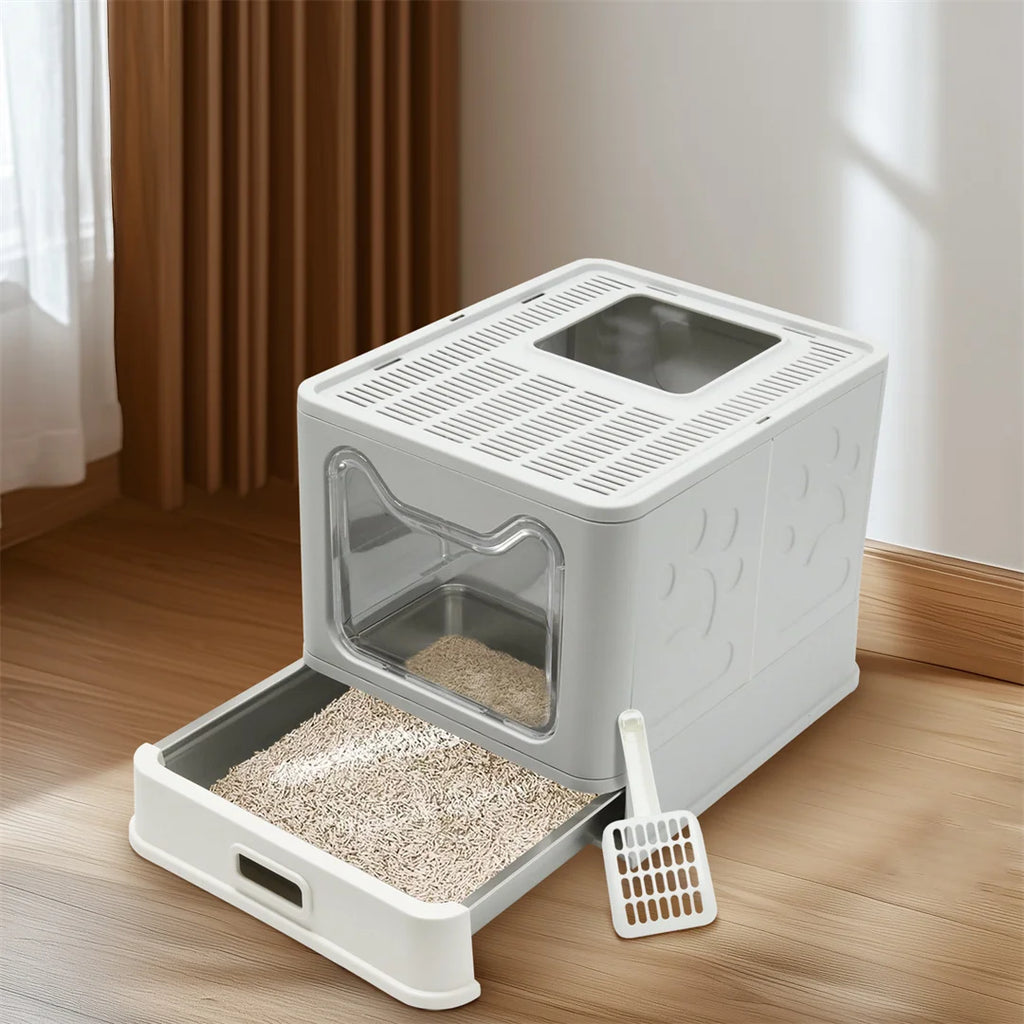 Bingopaw Detachable Enclosed Cat Litter Box with Stainless Steel Pan Front Entry Toilet Box with Litter Scoop for Kittens