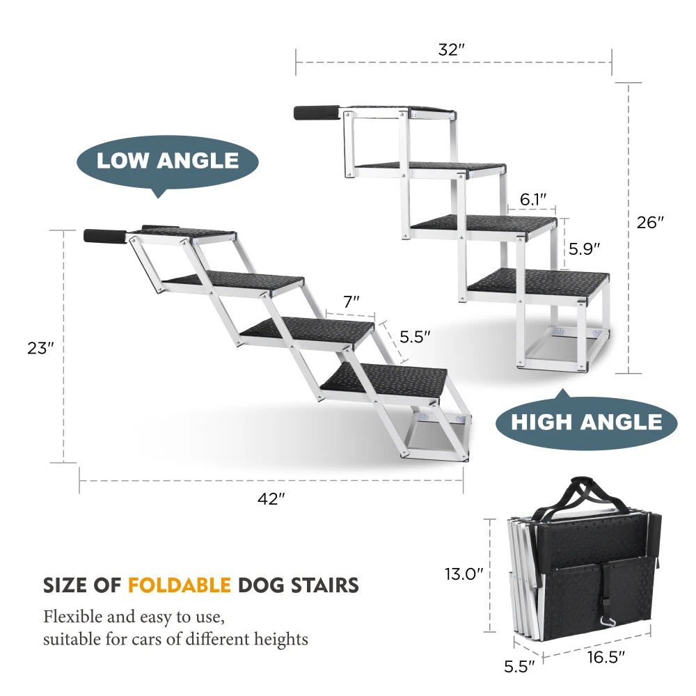Foldable Dog Ramp Portable Pet Stairs Non Slip Reinforced Structure 250lbs Load Bearing for Large Dog Car SUV Truck Travel