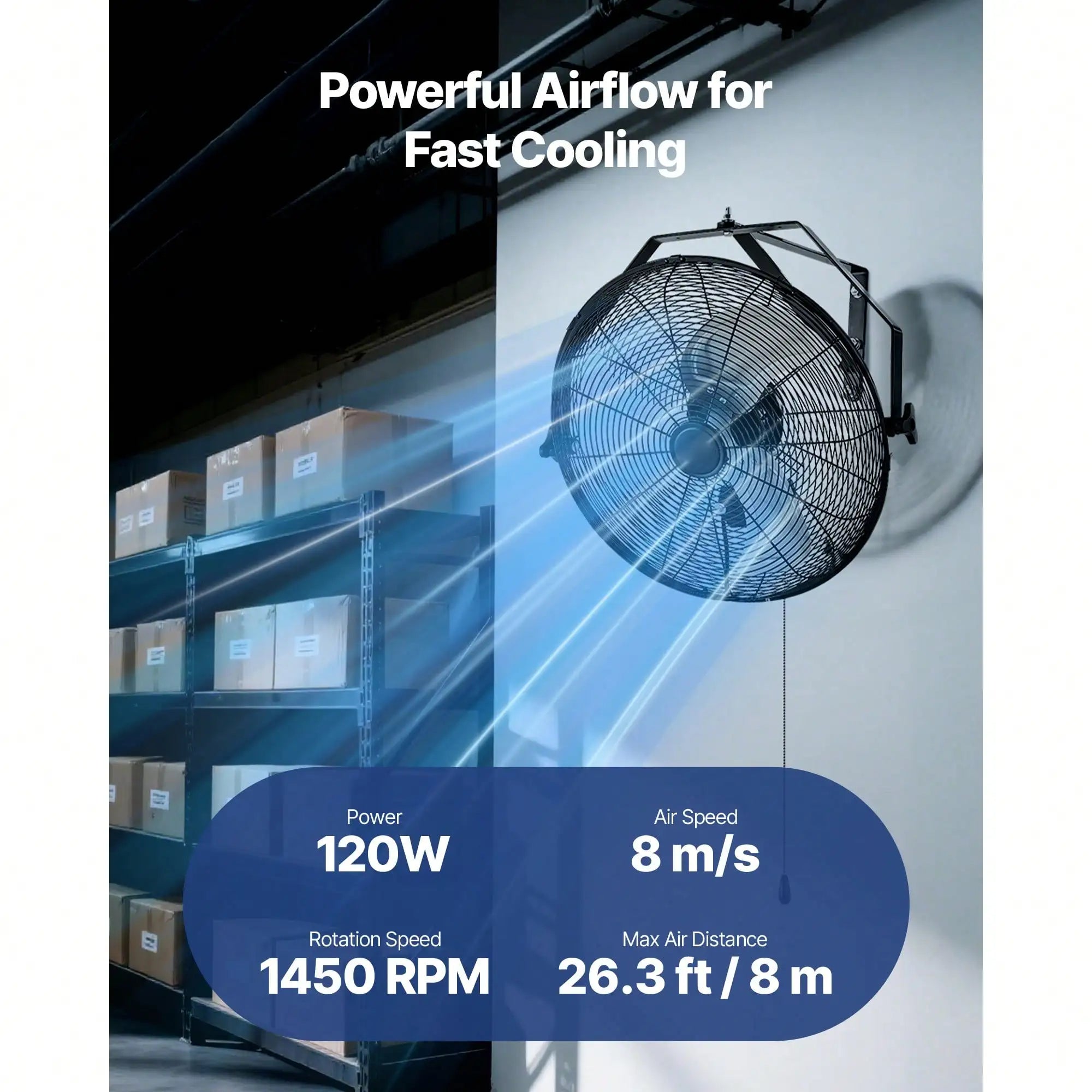 18 Inch Industrial Wall Mount Fan, High Velocity 4000 CFM Indoor Fan With 3 Speeds, Powerful Motor Garage Wall Fan With Aluminum Blades For Workshop, Warehouse, Greenhouse, Commercial