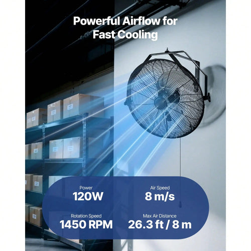 18 Inch Industrial Wall Mount Fan, High Velocity 4000 CFM Indoor Fan With 3 Speeds, Powerful Motor Garage Wall Fan With Aluminum Blades For Workshop, Warehouse, Greenhouse, Commercial