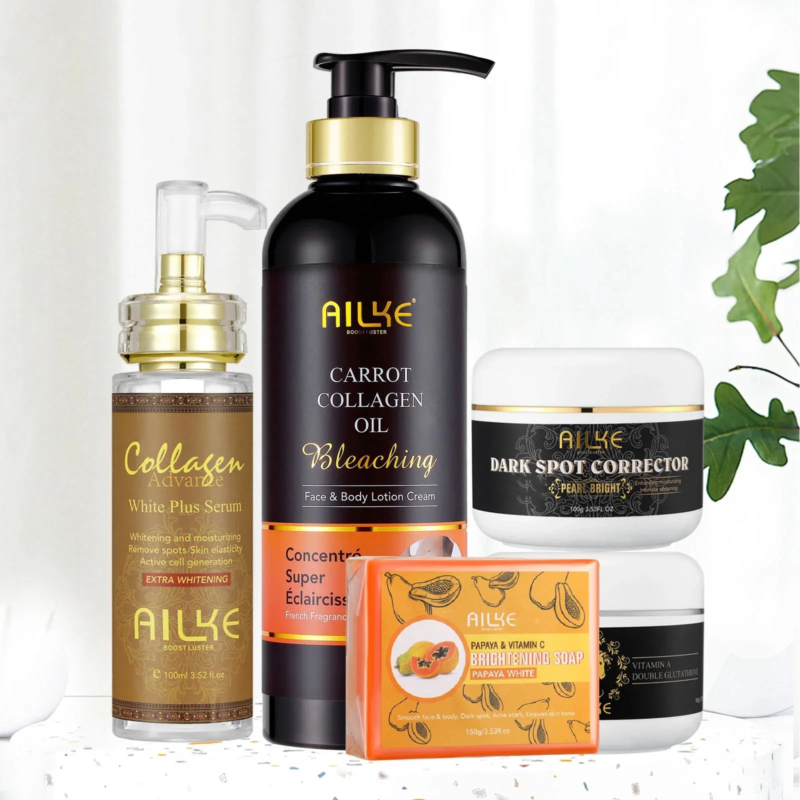 AILKE Whitening Skin Care Kit With Collagen, Natural Carotene, Moisturize, Reduce Dark Spots, Lightening, For All Skin Types