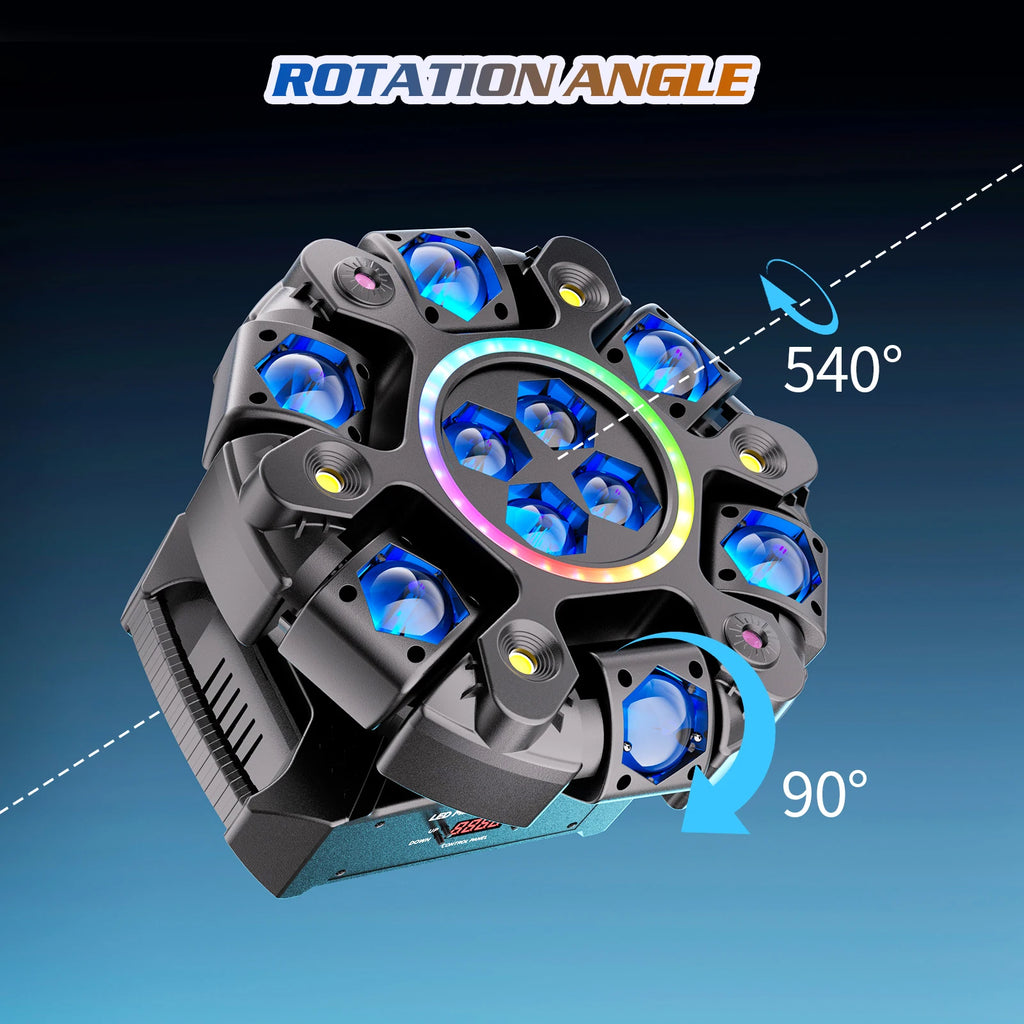 Fieryzeal 150W 6-Arm RGBW Beam Moving Head Light with Strip Effect Stage Light DMX512 Honeycomb Beam Strobe Effect for DJ Party
