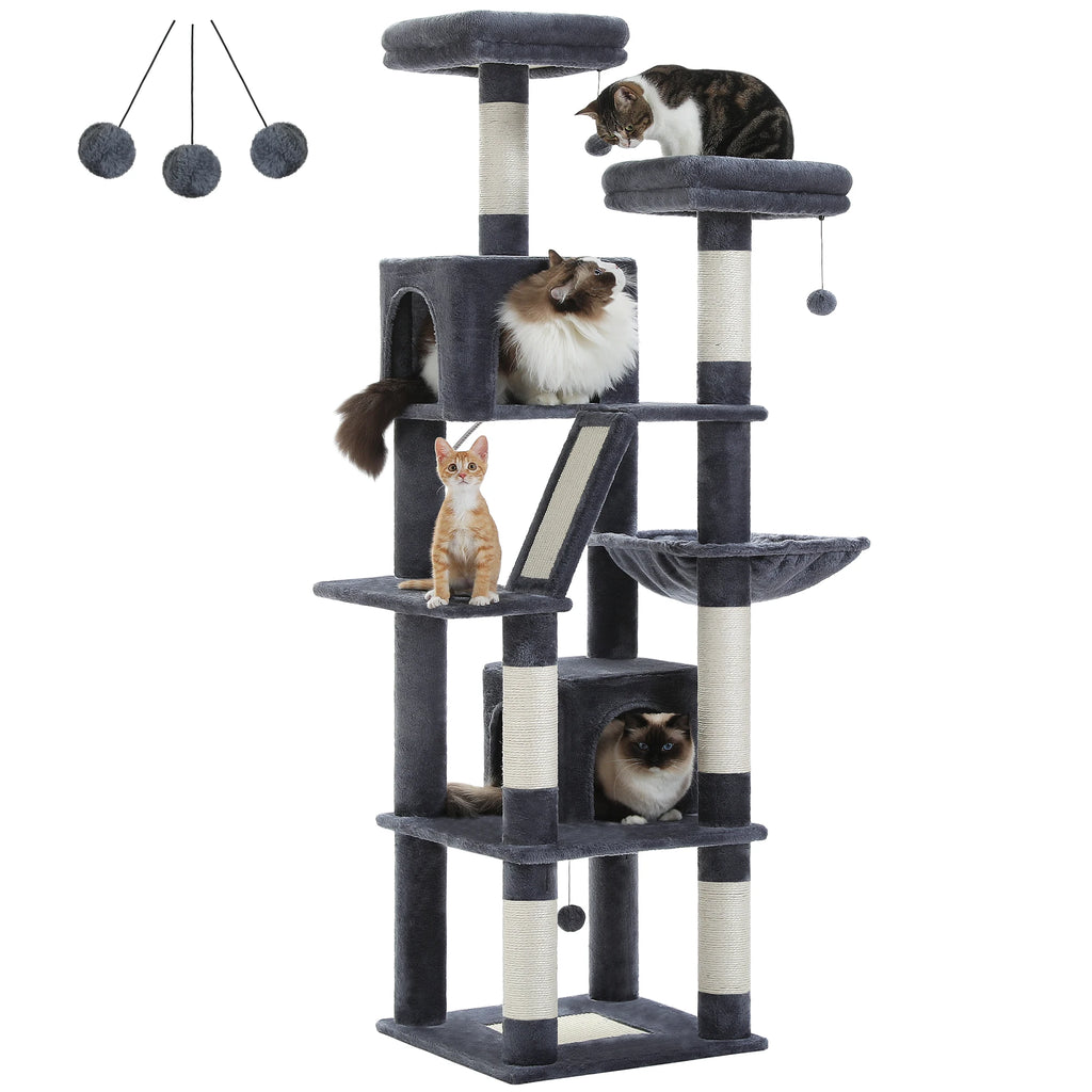 Sturdy Multi-Level Cat Tree Tower with Natural Sisal Scratching Posts,Cozy Hammock&Condo, Large Top Perch, and Fun Dangling Ball