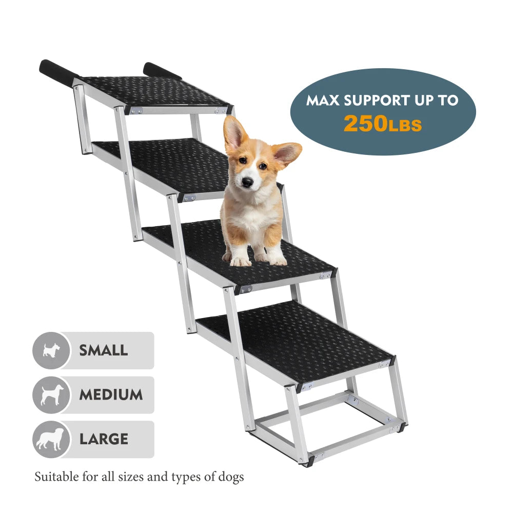 Foldable Dog Ramp Portable Pet Stairs Non Slip Reinforced Structure 250lbs Load Bearing for Large Dog Car SUV Truck Travel