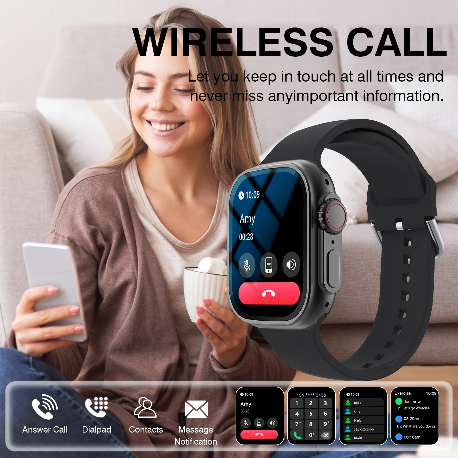 2.01'' Sports Smart Watch Fitness Clock Health Monitor Waterproof Smartwatch Wireless Call Watches for Men Women IOS Xiaomi 2026