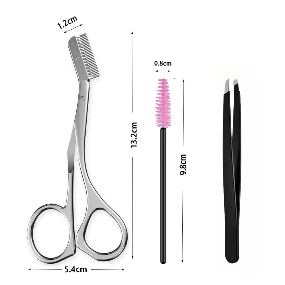 Stainless Steel Eyebrow Scissors with Eyebrow Comb Tweezers Makeup Scissors Eyebrow Trimming Knife Hair Remover Shaver Tool
