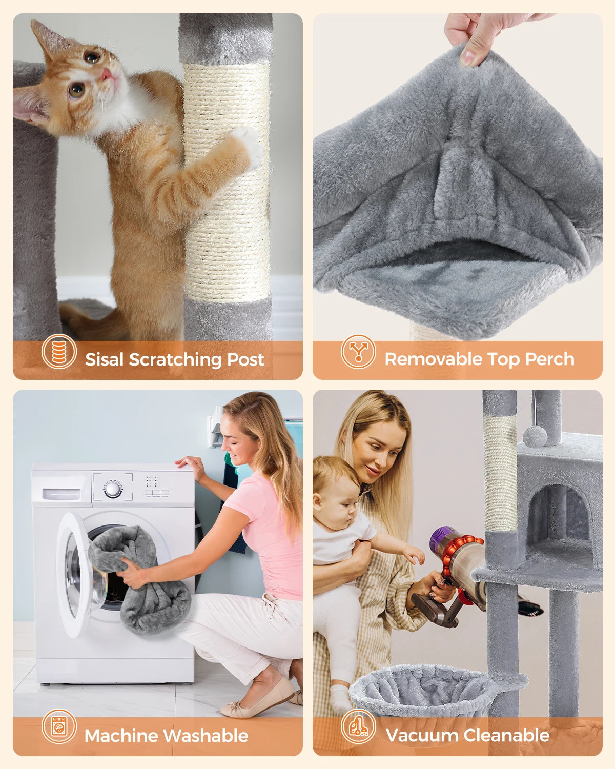 Sturdy Multi-Level Cat Tree Tower with Natural Sisal Scratching Posts,Cozy Hammock&Condo, Large Top Perch, and Fun Dangling Ball