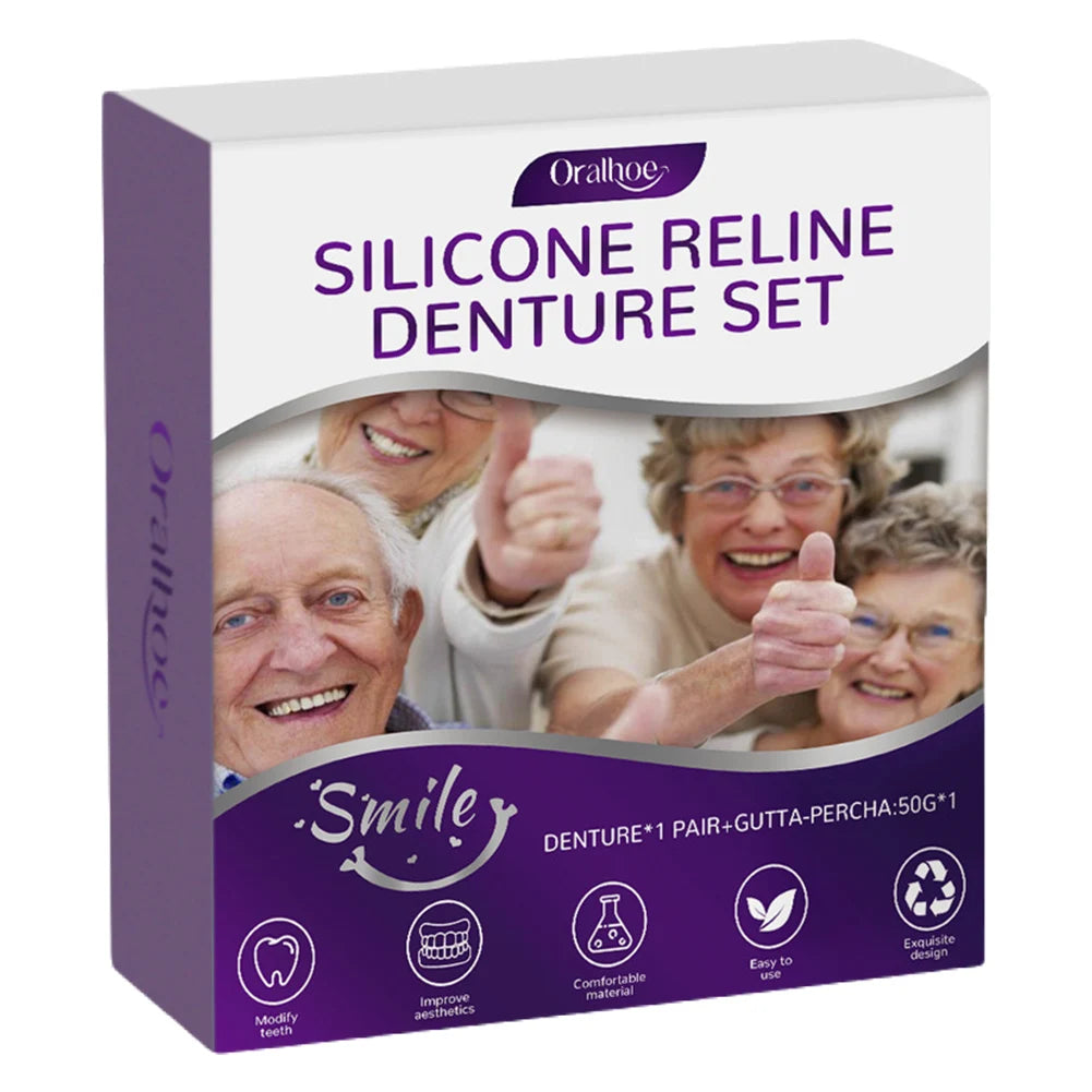 Silicone Reline Denture Set Denture Silicone Liners High Elasticity Soft Denture Kit Teeth Upper and Lower Set for Men and Women