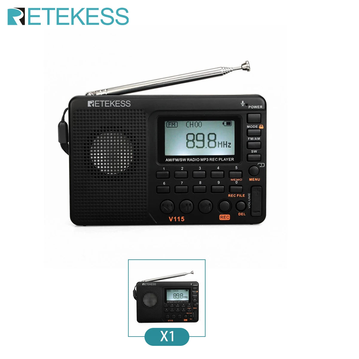 RETEKESS V115 Portable Radio Rechargeable AM FM SW Radio Multifunctional Radio Long Distance Receiver Clear Sound for Camp Gift