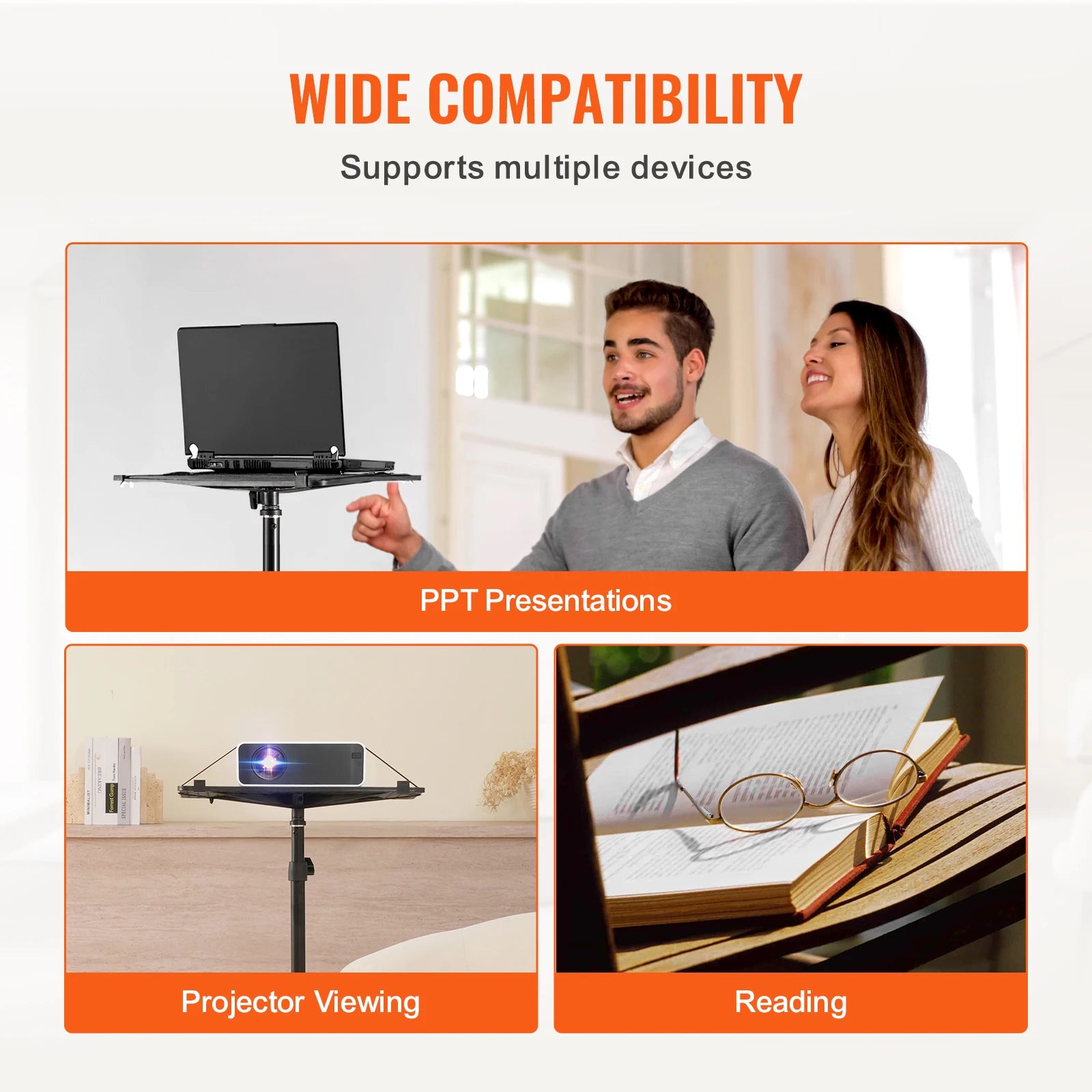 SucceBuy Projector Floor Stand Adjustable Height from 30.3 to 63.4 in with Tray for Outdoor Movies Home Office Stage and Studio