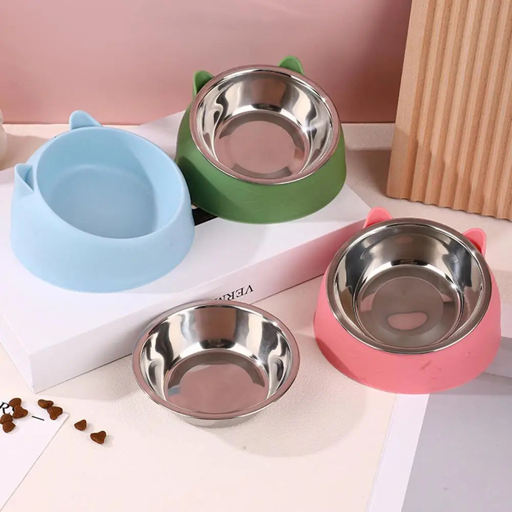 Eco-Friendly1PC Stainless Steel Cat Bowl, 15° Inclined Pet Food Dish with Non-Slip Base, Anti-Choke Feeder for Cats/Kittens/Dogs