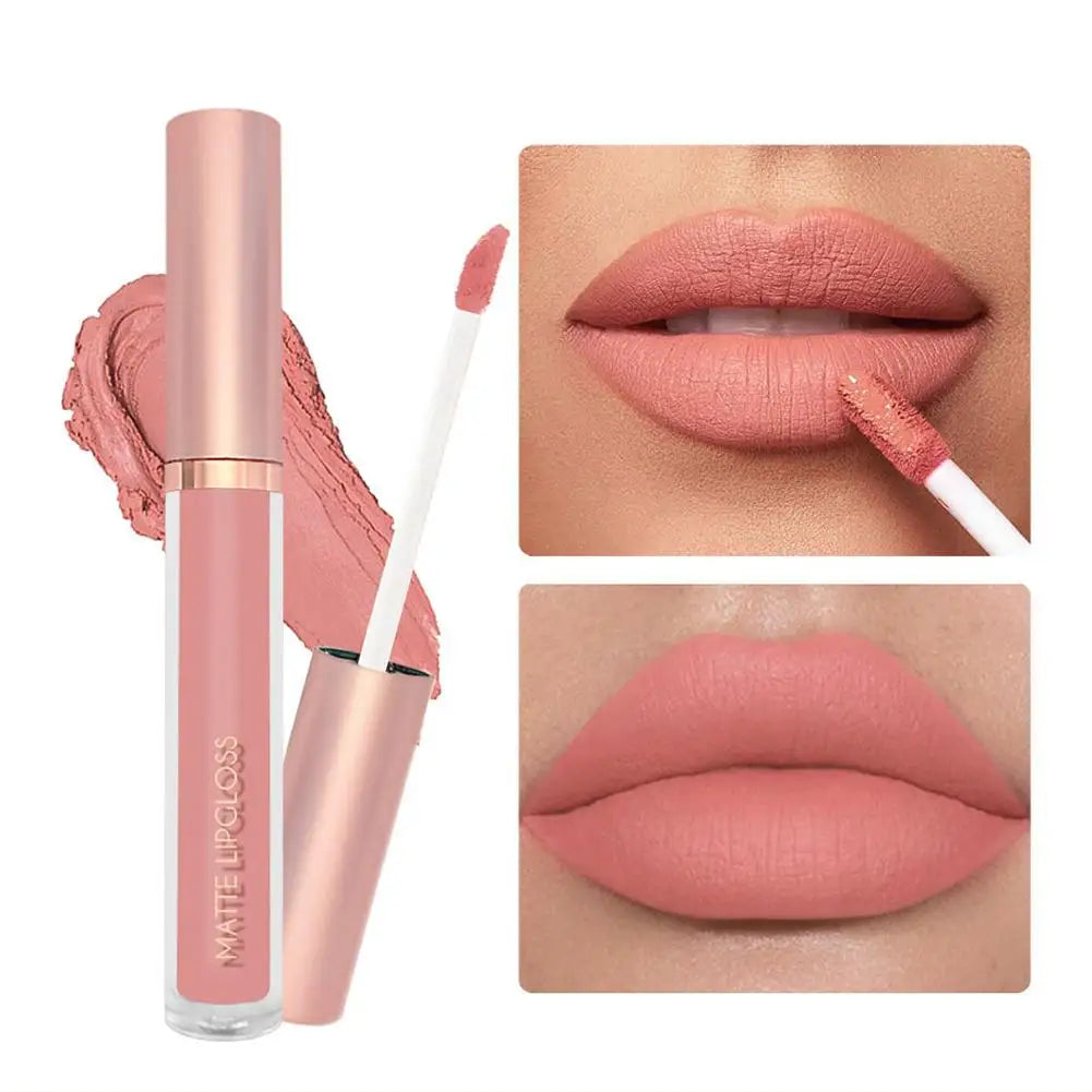 3pcs/set Nude Lip Gloss Matte Velvet Lipstick Waterproof Long-lasting Liquid Lipstick Women Moist Lip Tint Non-Stick