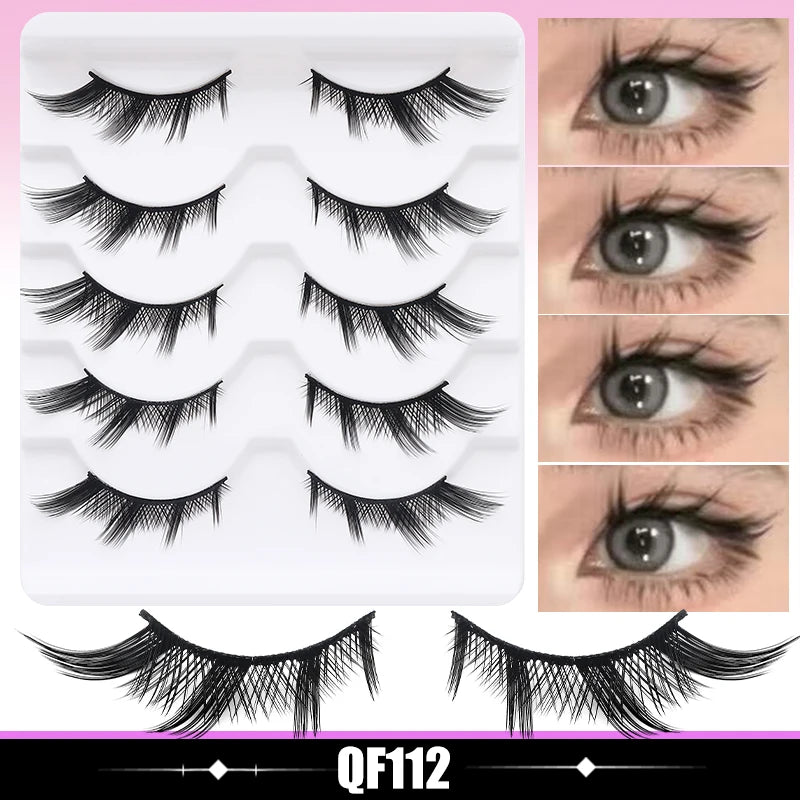 DINGSEN 5Pairs Lashes Fake Eyelashes Natural Long Manga Lashes Winged End Eye Elongated Eyelashes Fake Lashes Makeup