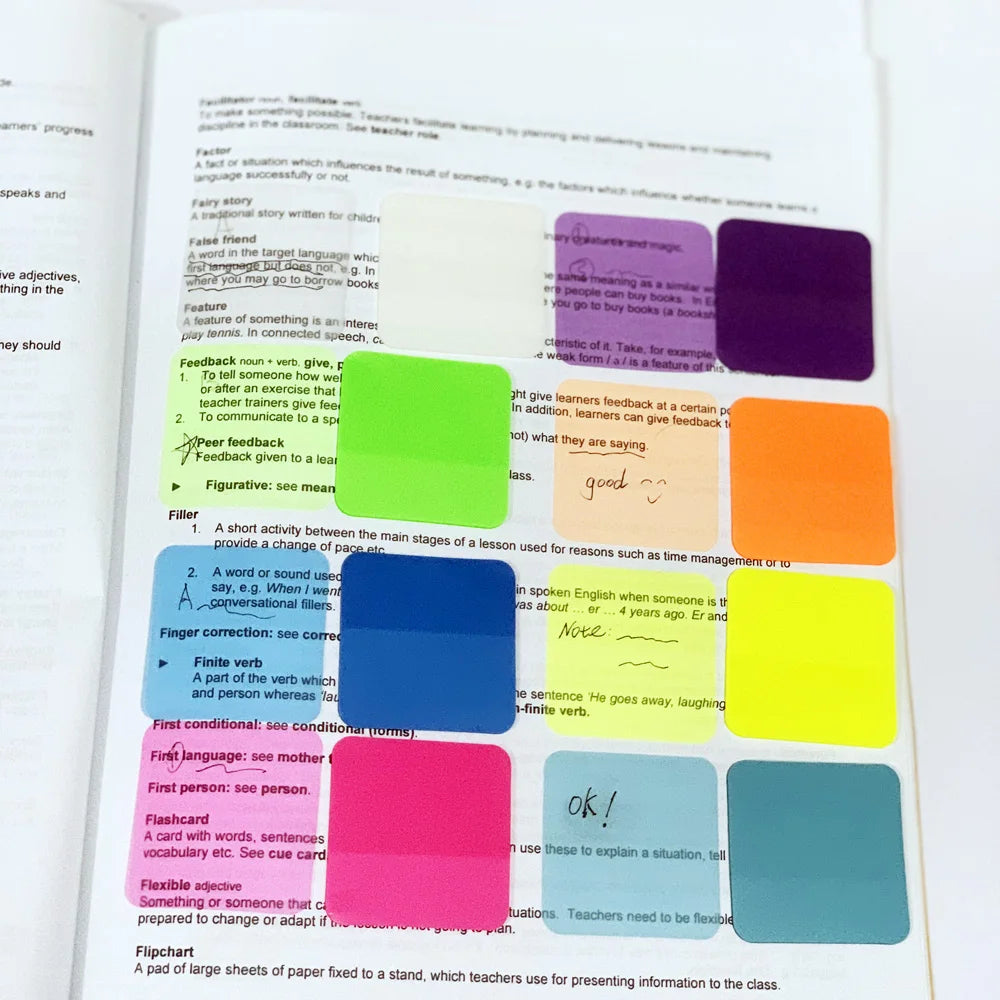 8 Colors 160 Sheets Transparent Sticky Note Memo Pad Scrapes Stickers Waterproof Clear Notepad School Stationery Office Supplies