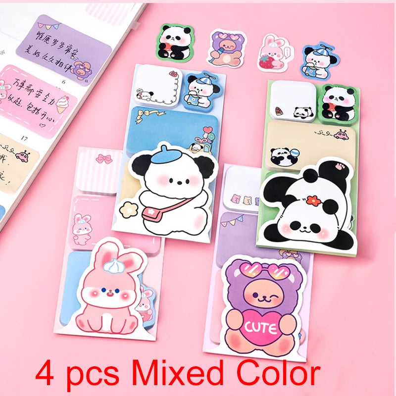 1-4 pcs Lovely Animal Panda Rabbit Bear Dog Sticky Notes Memo Pad Paper School Supplies Planner Stickers Stationery