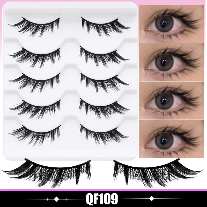 DINGSEN 5Pairs Lashes Fake Eyelashes Natural Long Manga Lashes Winged End Eye Elongated Eyelashes Fake Lashes Makeup