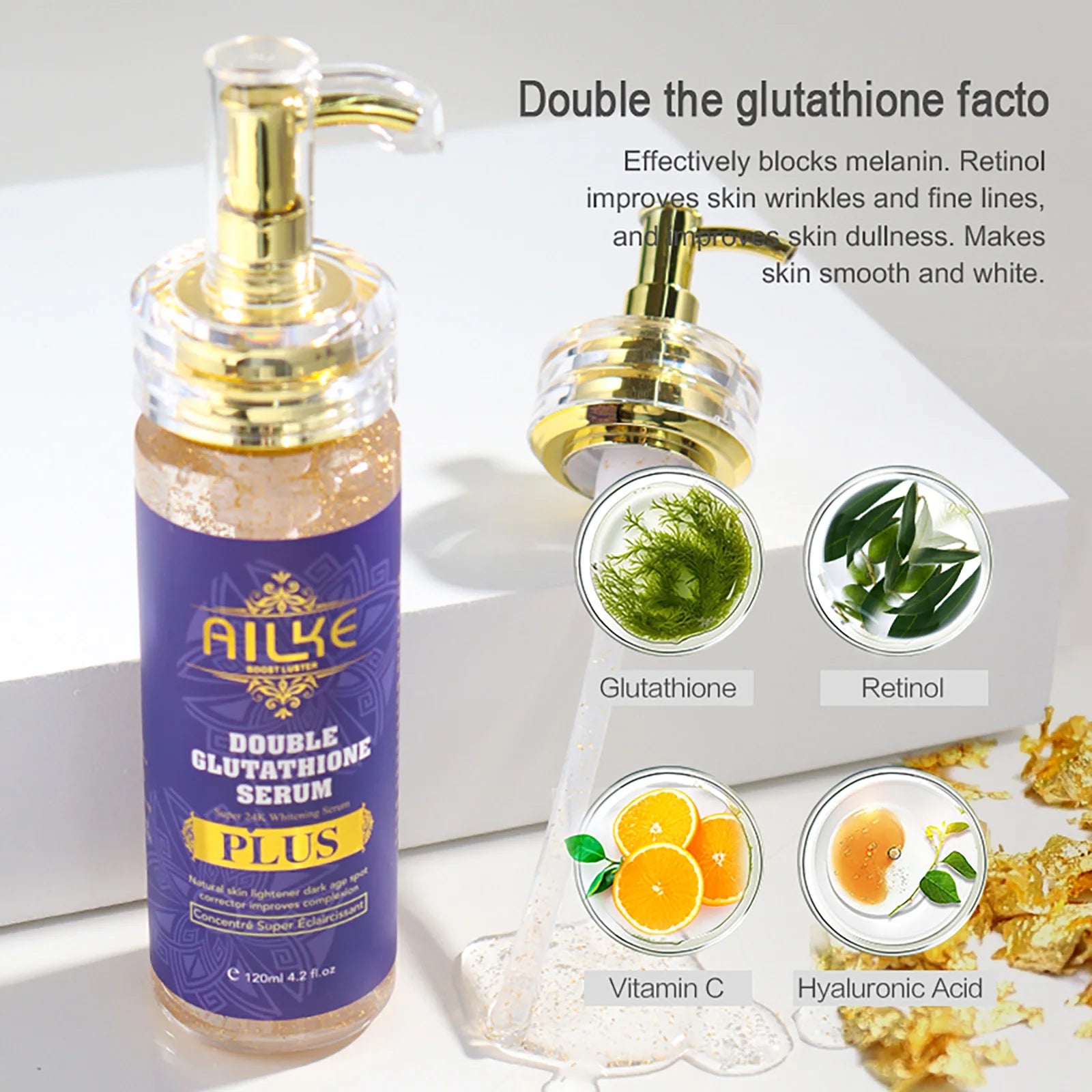 AILKE Double Glutathione PLUS Whitening Skin Care Set, Moisturizing, Reduce Dark Spots, Freckles, Melasma, Hyperpigmentation