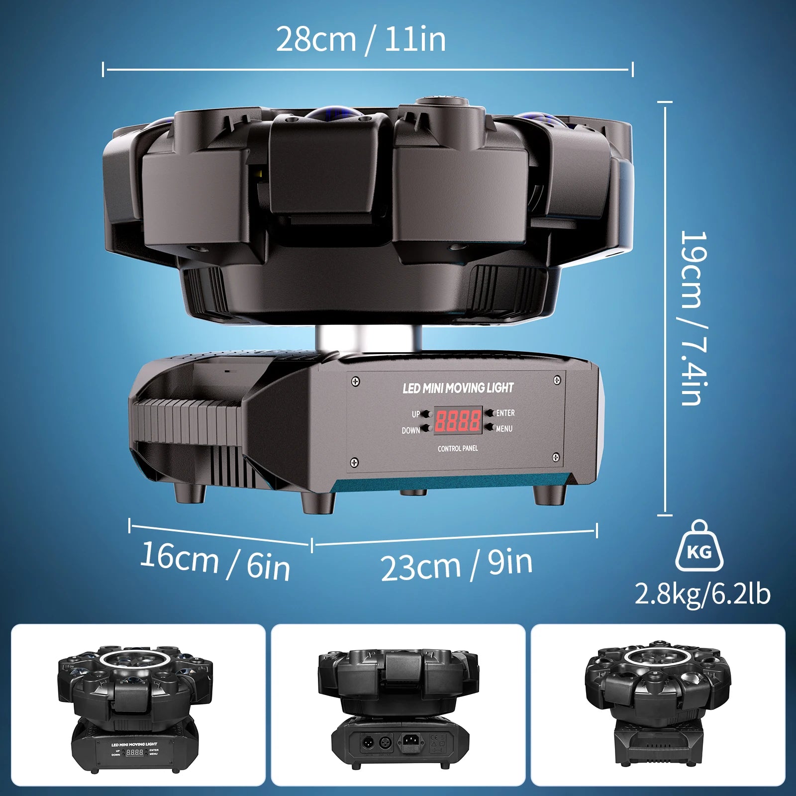 Fieryzeal 150W 6-Arm RGBW Beam Moving Head Light with Strip Effect Stage Light DMX512 Honeycomb Beam Strobe Effect for DJ Party