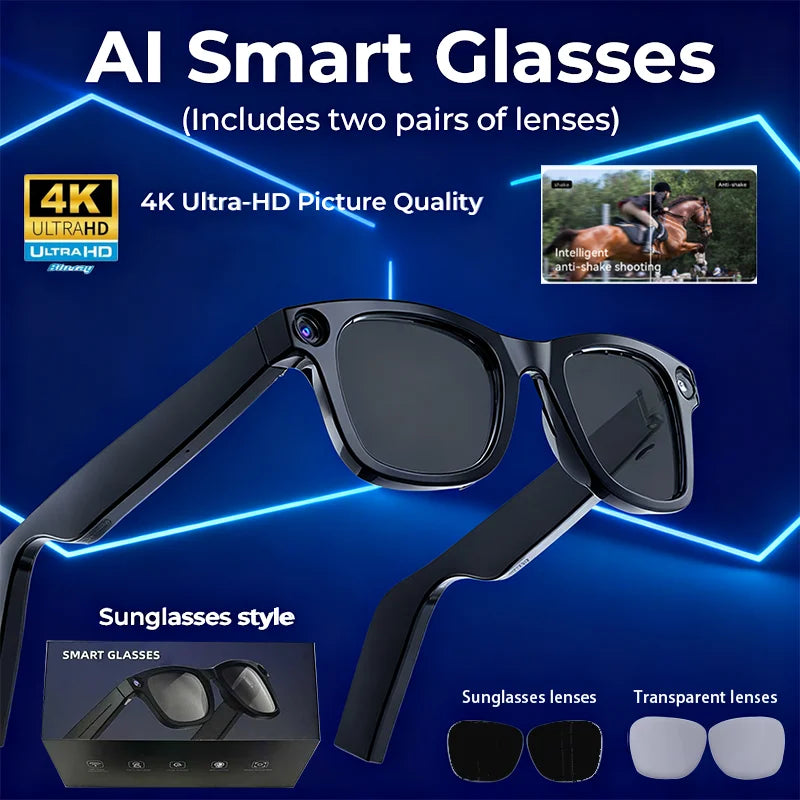 2026 New AI Smart Glasses 800W Ultra HD Camera 4K Video 100+Languages Translator Bluetooth5.3 Music Player Sunglasses